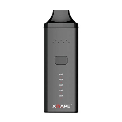 Dispositivo eletrónico preto para vaporização XVAPE com botões e temperaturas indicadas.