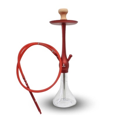 Narguilé vermelho com base de vidro e mangueira vermelha