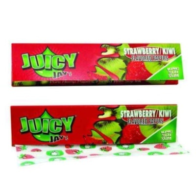 Papel de enrolar Juicy Jays sabor Morango e Kiwi em embalagem vermelha e verde