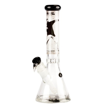 Bong de vidro transparente com base cónica e imagem monocromática