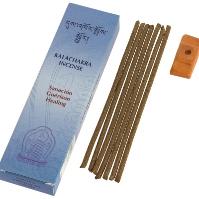 Pack azul de incenso Kalachakra e varetas de incenso castanhas com suporte de cerâmica laranja