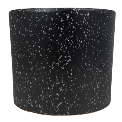 Vaso cerâmico preto com manchas brancas