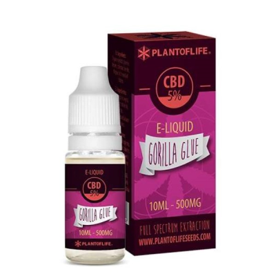 E-líquido CBD 5% Gorilla Glue 10ml da PLANTOF LIFE em frasco e caixa roxos