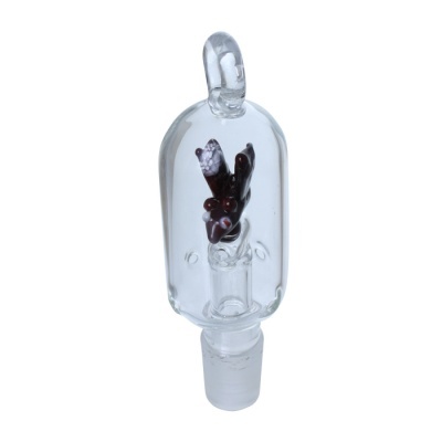 Peça de vidro transparente com decoração interna castanha e branca