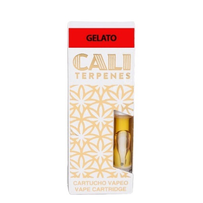 Cartucho de vape Cali Terpenes Gelato com embalagem branca e padrão floral bege