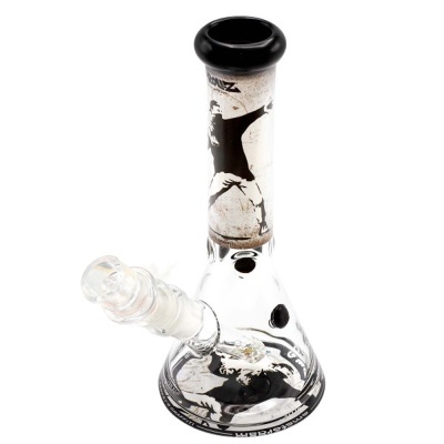 Bong de vidro com estampas em preto e branco e topo preto