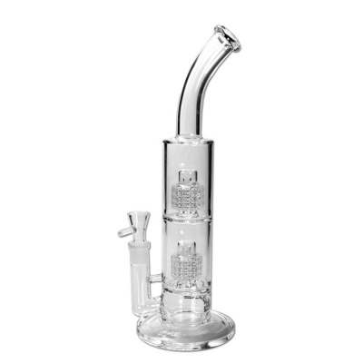 Bong de vidro transparente com dois difusores internos e base circular