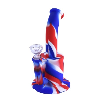 Bong de silicone colorido em vermelho, branco e azul com filtro de vidro