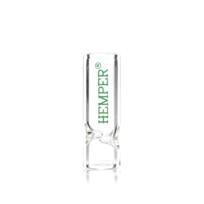 Cabo de vidro transparente com a palavra HEMPER® em verde