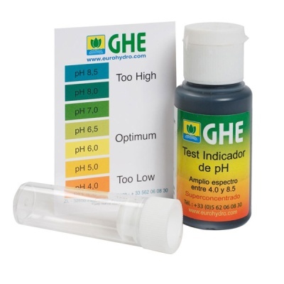 Kit de teste de pH GHE com frasco, tubo de ensaio e cartão indicativo