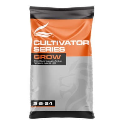 Saco de fertilizante Cultivator Series Grow 11,4 kg com cores laranja, cinza e preto
