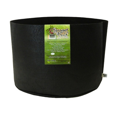 Vaso Smart Pot preto com etiqueta verde e texto informativo