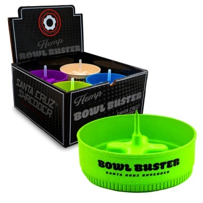 Moinhos de fumo coloridos Bowl Buster Santa Cruz Shredder com exposição preta.