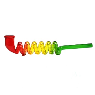 Cachimbo de vidro colorido em forma espiralada com cores vermelha, amarela e verde