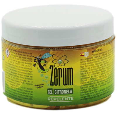 Gel repelente de citronela Zerum em embalagem redonda com tampa branca