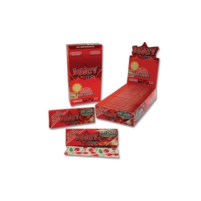 Embalagem vermelha de papel de enrolar JUICY JAYS Very Cherry com detalhes de cerejas
