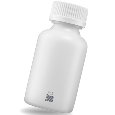 Frasco branco de plástico com tampa de rosca e logotipo Zephyr