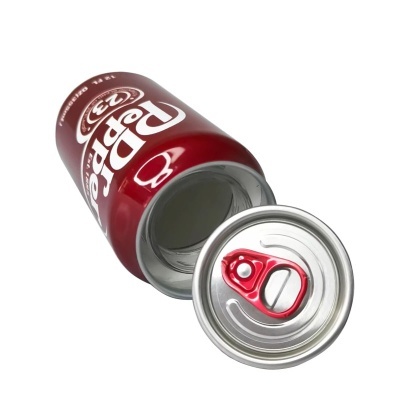 Lata vermelha de Dr Pepper com tampa prateada e anilha vermelha