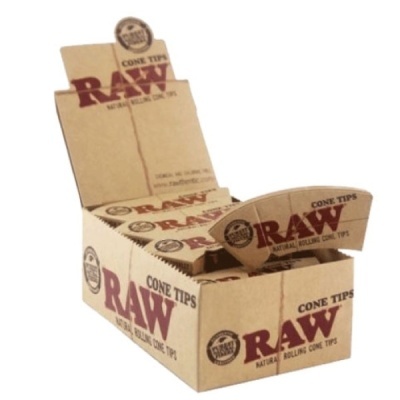 Caixa com pacotes de dicas de cones RAW naturais de cor castanha
