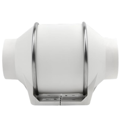 Filtro de ar branco com duas abraçadeiras metálicas e suporte de aço inoxidável
