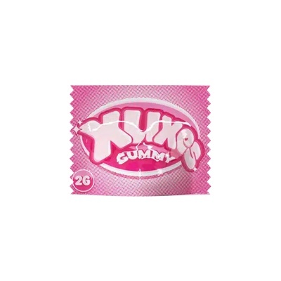 Embalagem rosa com texto TUKOS GUMMY e 2G em círculo branco