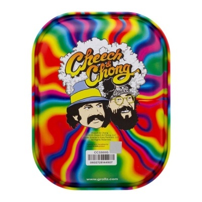 Tabuleiro metálico colorido com ilustração de Cheech e Chong