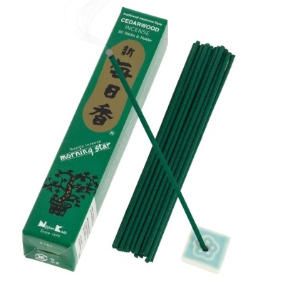 Incensos Morning Star CEDARWOOD com varas verdes e suporte cerâmico