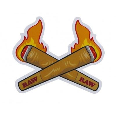 Desenho de dois charutos cruzados em chamas com a palavra RAW.
