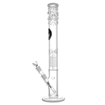 Bong em vidro transparente com padrão decorativo na parte superior