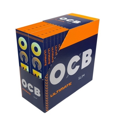 Caixa azul e laranja de papel para enrolar tabaco OCB Ultimate Slim