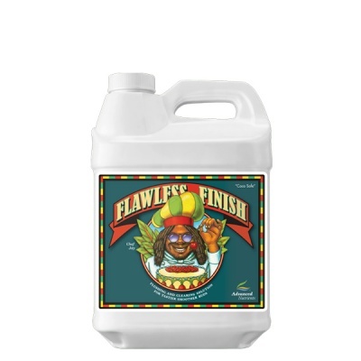 Recipiente branco com rótulo colorido FLAWLESS FINISH e desenho de chefe reggae