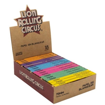 Caixa de papel para tabaco Lions Rolling Circus com vários pacotes coloridos