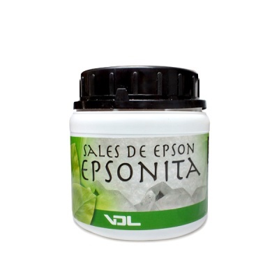 Pote branco com tampa preta contendo sales de Epson EPSONITA