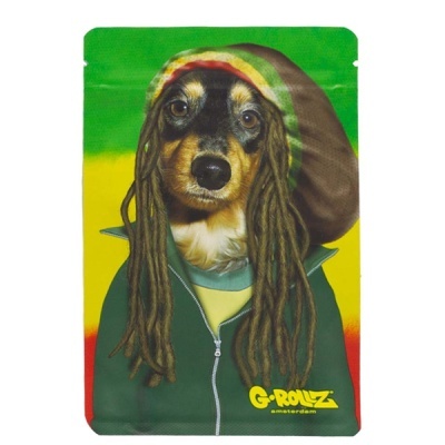 Pacote com estampa de cão com gorro e dreadlocks em fundo tricolor