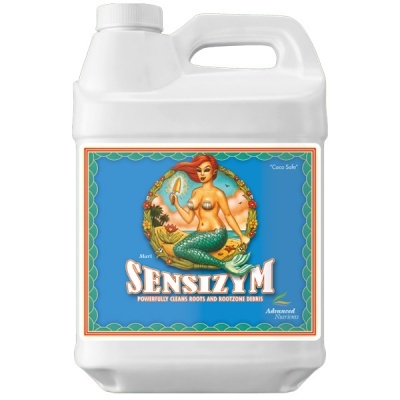 Frasco branco com etiqueta azul e sereia para produto Sensizym