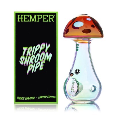 Cachimbo de vidro em forma de cogumelo com caixa preta e verde HEMPER Trippy Shroom Pipe