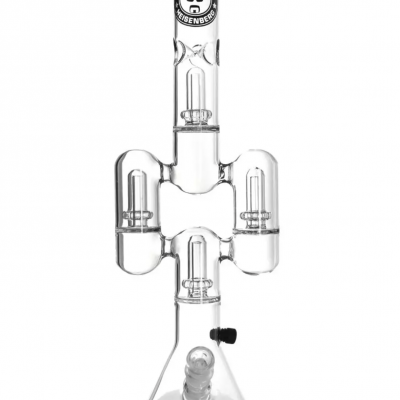 Cachimbo de vidro transparente com múltiplas câmaras e logotipo HEISENBERG