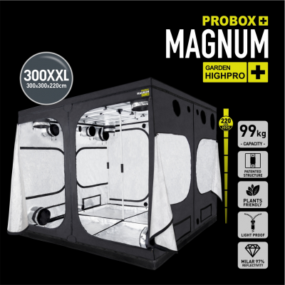 Tenda de cultivo PROBOX MAGNUM GARDEN HIGH PRO preta e branca de grandes dimensões