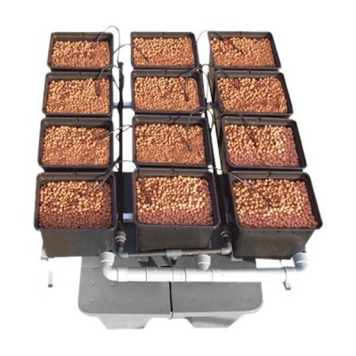 Sistema de cultivo hidropónico com vasos quadrados e argila expandida