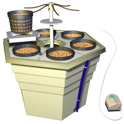 Sistema de cultivo hidropônico com vasos e controlador elétrico