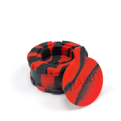 Recipiente vermelho e preto de silicone com tampa gravada HASHY