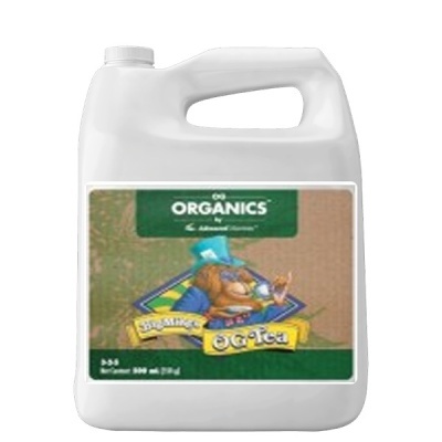 Recipiente branco de plástico com alça e etiqueta de fertilizante OG ORGANICS