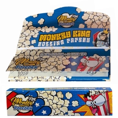 Pacote King Monkey Popcorn papel de enrolar com ilustrações de pipocas e personagens animados
