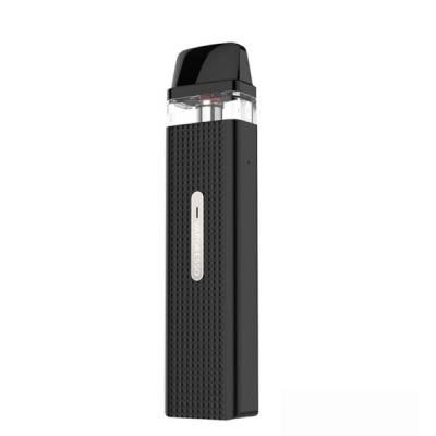 Dispositivo vape preto com textura e detalhe metálico VAPORESSO