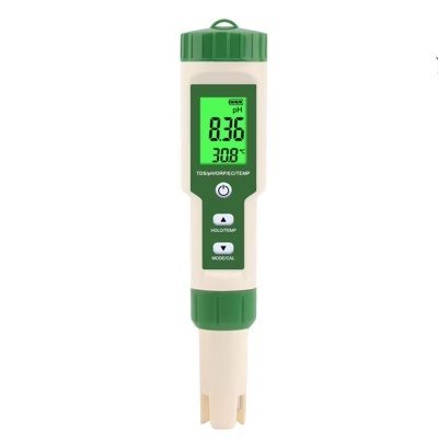 Medidor digital de pH verde e branco com ecrã luminoso verde