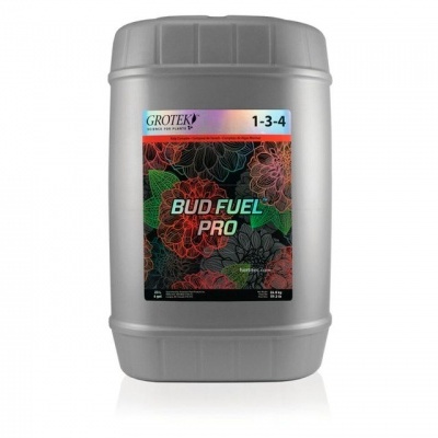 Recipiente cinzento com etiqueta colorida BUD FUEL PRO