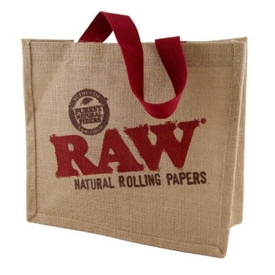 Saco reutilizável RAW Natural Rolling Papers em tecido rústico bege com alças vermelhas