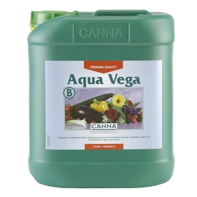 Recipiente verde de plástico de fertilizante Aqua Vega CANNA com etiqueta branca