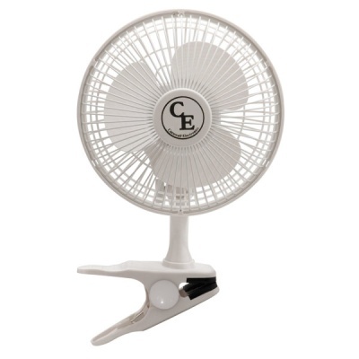 Ventoinha branca com suporte de mola e texto CE Caldwell Electric no centro
