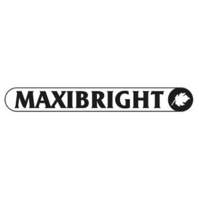 Logotipo MAXIBRIGHT em preto com símbolo de folha